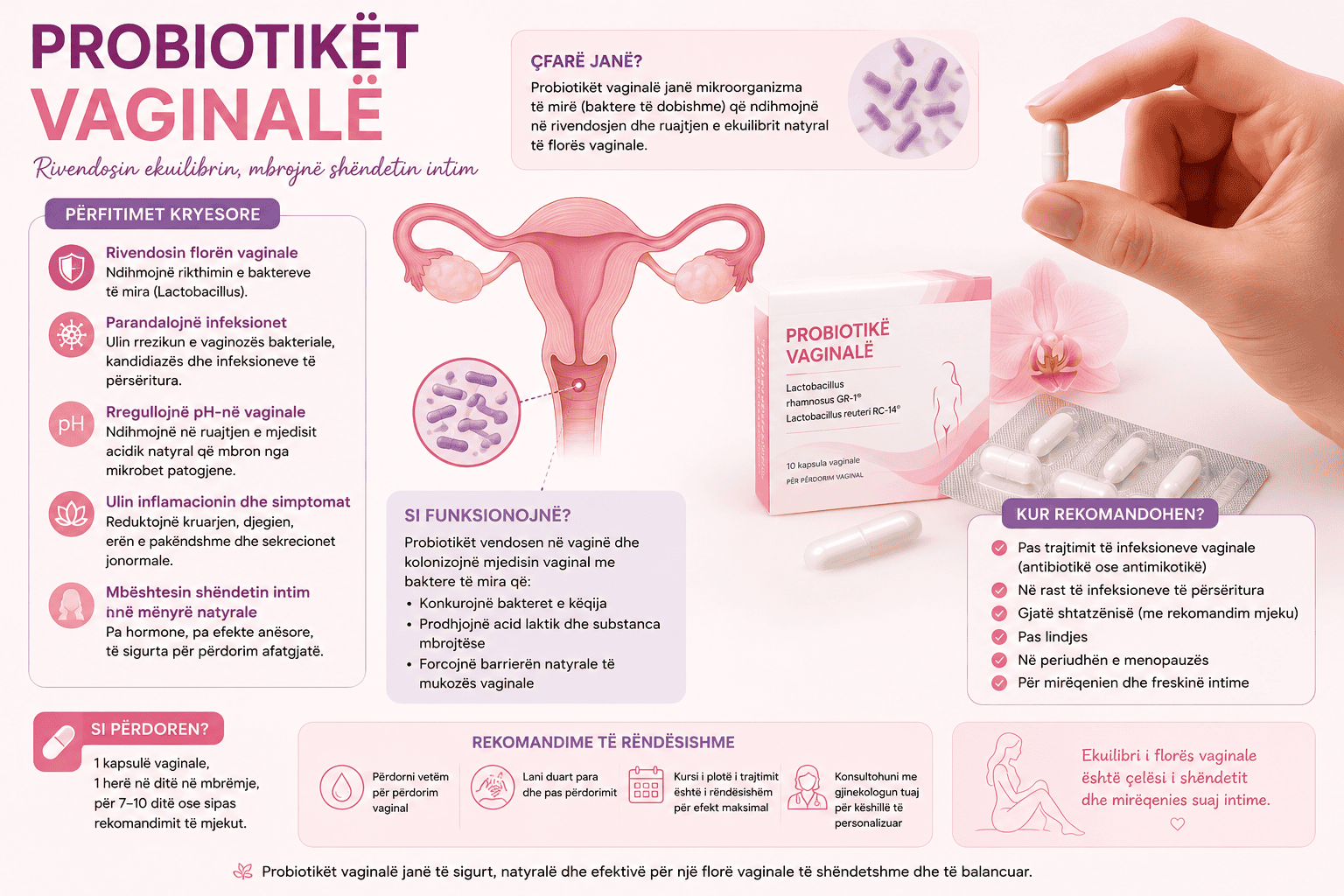 Produkt i probiotikëve vaginalë për balancimin e florës vaginale.